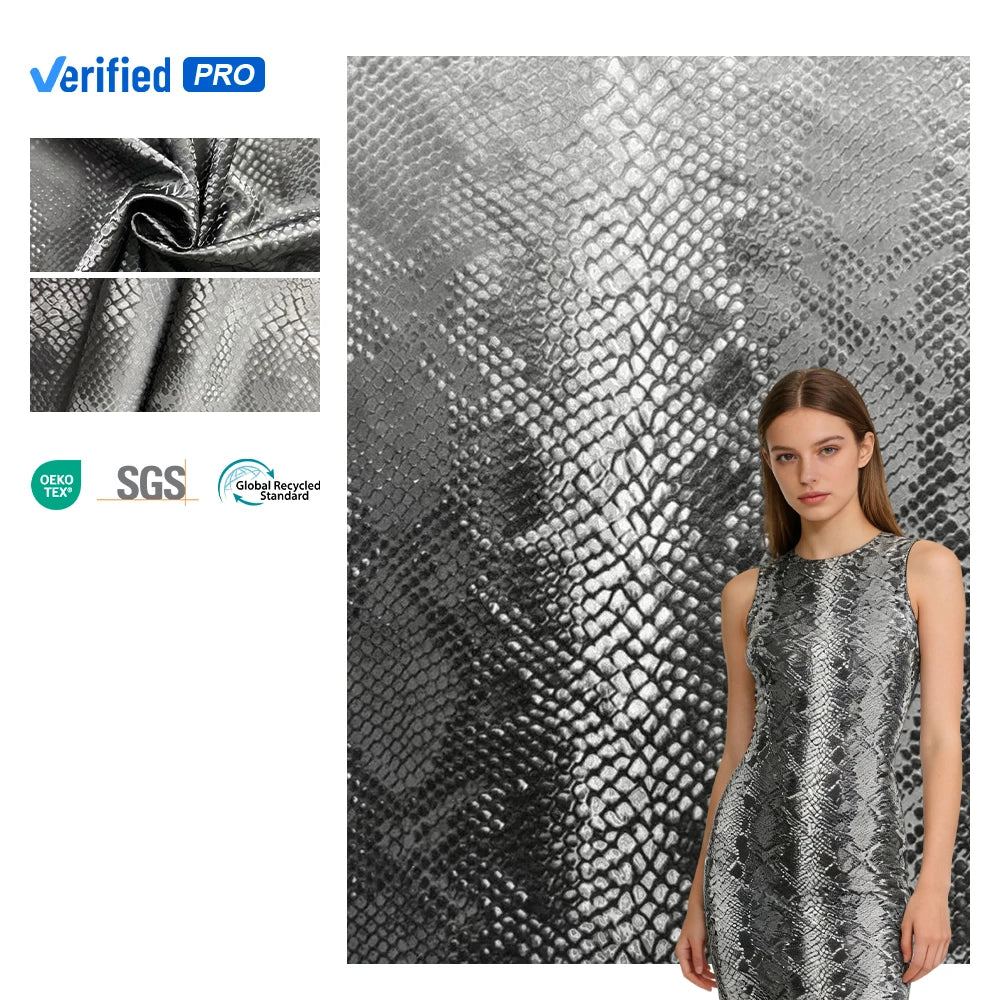 PFAS FREE 4-Way Stretch Snakeskin PU Leather Fabric Knitted Bottom Synthetic Leather for Leggings