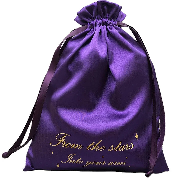 Luxurious Custom Size Purple Satin Silk Gift Bag for Storage
