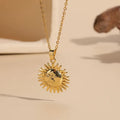 Exquisite 18k Gold Plated Sun Father-in-law Inlaid Zircon Necklace Stainless Steel Round Sun Pendant Necklace