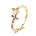 Fashion Simple Religious Cross Open Ring Colorful Zircon Men Women Christian Jewelry Gold Plated Rings