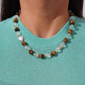 Chunky Natural Stone Healing Jewelry White Crystal Beads Necklace Tiger Eyes Stone Necklace