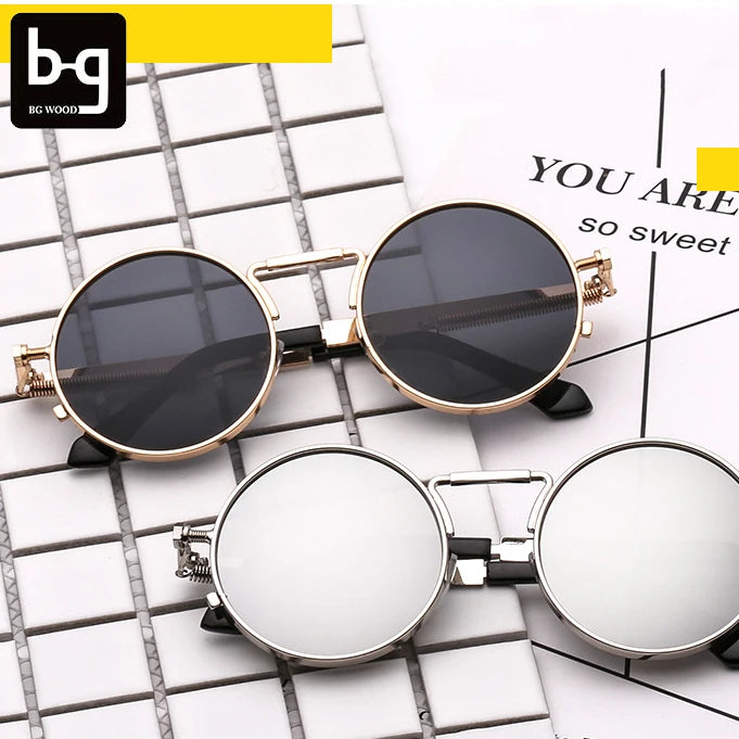 Trend 2024 New Punk Sun Glasses Wholesale Men Steampunk Glasses Round Retro Vintage Customized Sunglasses UV400