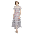 2026 Summer Elegant Sweet Flounce Round Collar Short Sleeve Tulle Embroidery Women Maxi Casual Dress