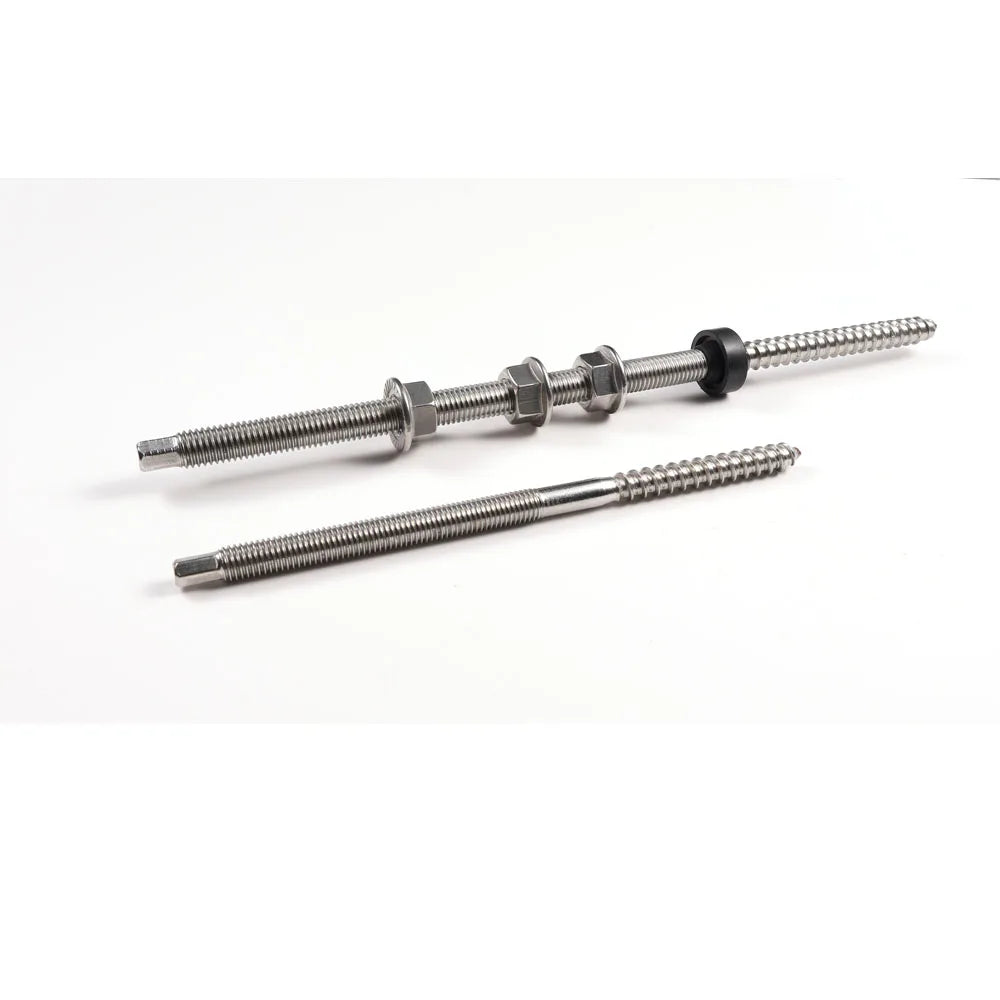 M10*200  SS304 Solar Roof Double End Dowel Screw Wood Thread Epdm Hanger Bolt and Hex Flange Locking Nuts