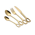 Creative Hanging Hole Golden Stainless Steel Laser Logo 4-Piece Spoon and Fork Flatware Gift Set