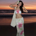 2025 Summer Style Cross-Border Bodycon Midi Skirt Above Knee Printed Mesh Knee Short Companion with Bow Top ODM Supply