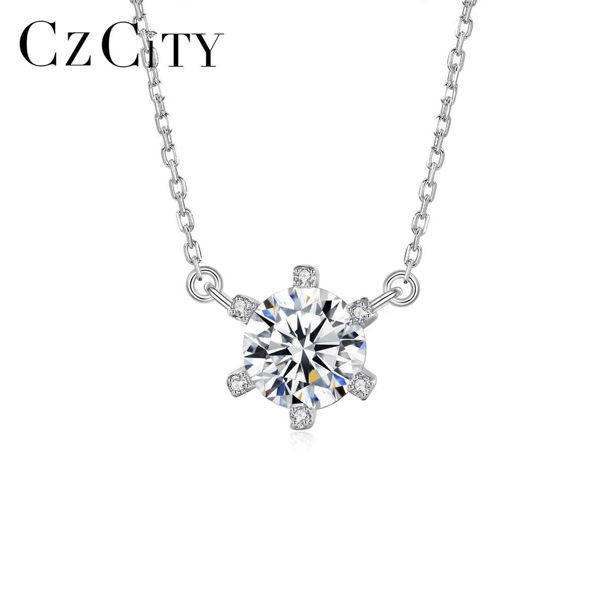 CZCITY Classic Round Pendants Necklace Woman Chain Custom Diamond 925 Silver Vvs Moissanite Pendant