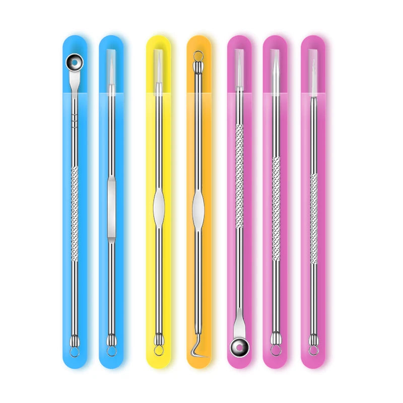 Manufacturer Stainless Steel Acne Needle Clip 7 Pcs Double Head Tease Acne Removing Needle Blackhead Face Beauty Tool Set