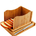 Factory Direct Sales Bamboo Bread Slicer With Knife 3 Slice Thickness Foldable Compact Cutting Guide With Crumb Tray