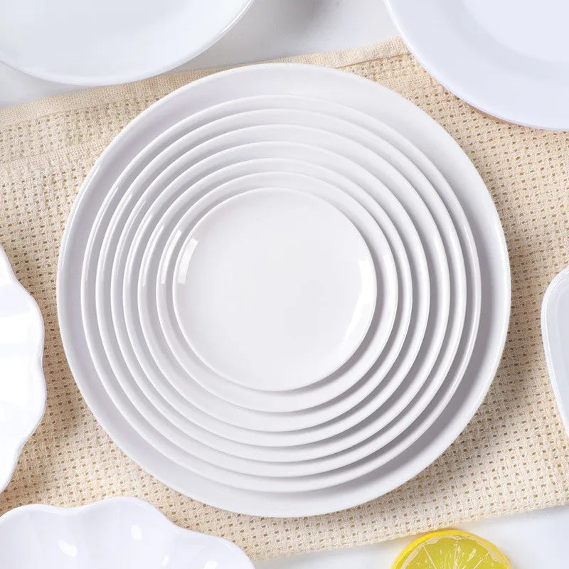 Factory Wholesale White Round Melamine Plastic Dinner Plate Set for Restaurant Serving and Buffet Dinnerware Dishes