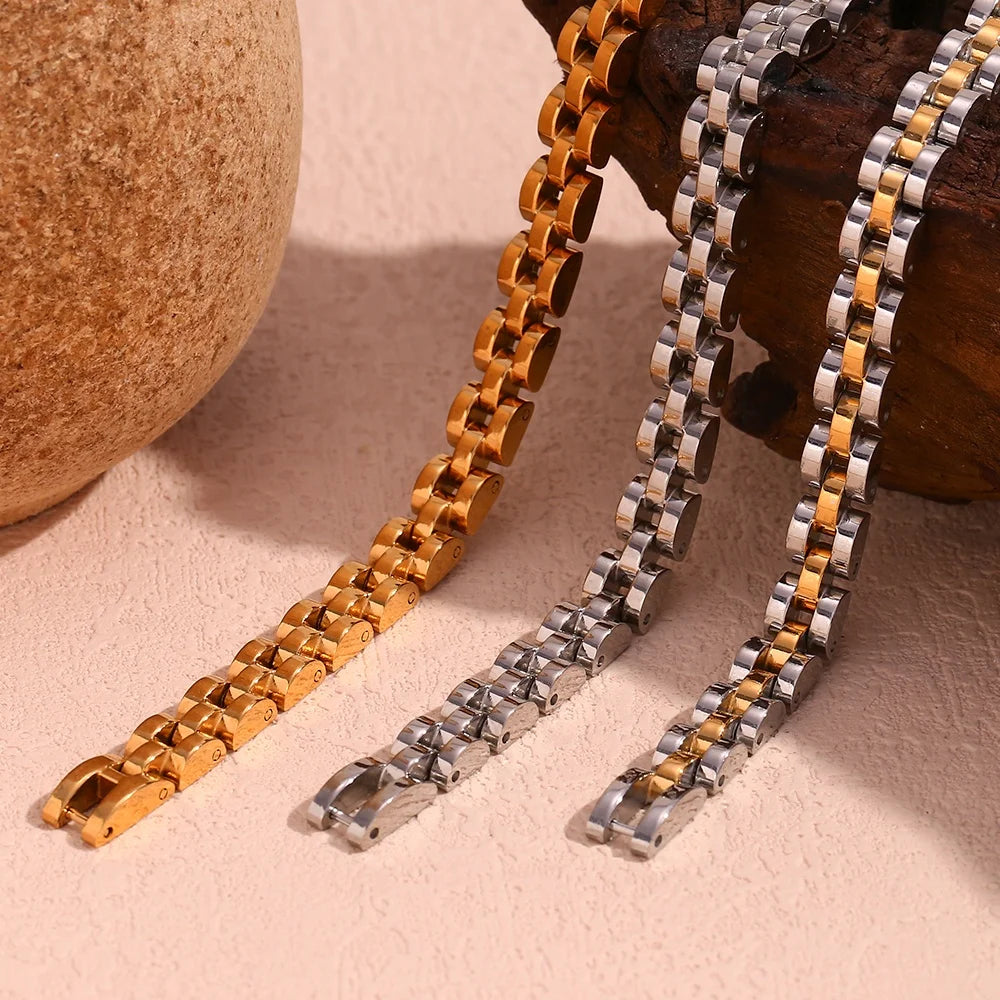 2023 Women Jewelry Dainty Watchband Chain Bracelet Gold Plated Stainless Steel Jewelry