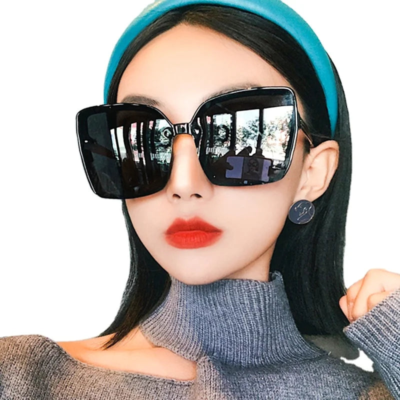 Fashion Square Oversized Sunglasses for Women Men With Letters Vintage Big Frame Retro Luxury Designer Sun Glasses
