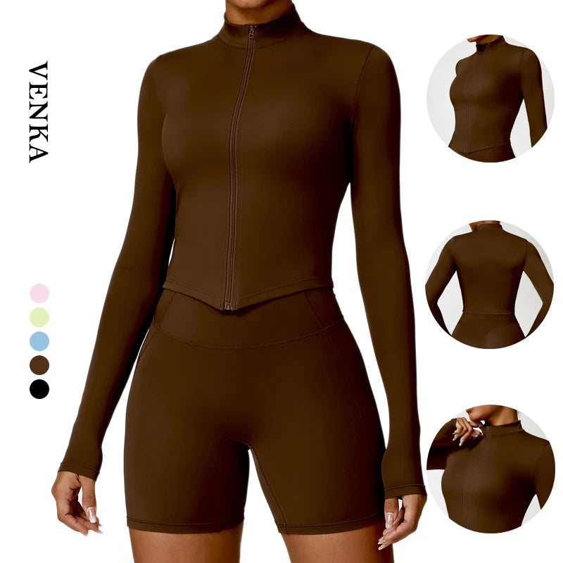 OEM ODM Nude Feeling Women's Slim Fit Full Zip up Stretchy Fitness Long Sleeve Top Girl Gym Workout Running Track Yoga Jackets