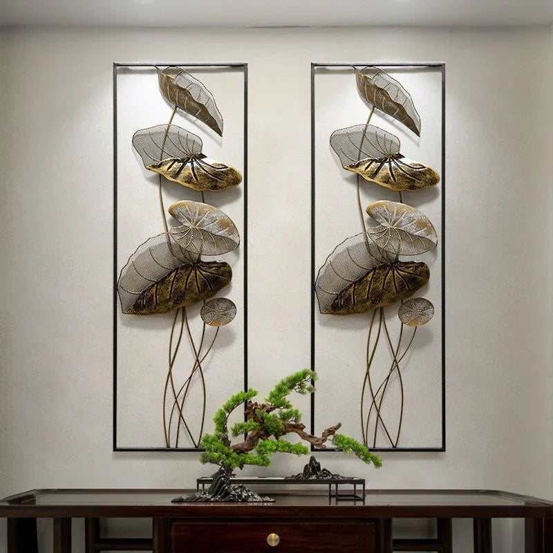 91x31CM  SET2  Creative Art Lotus Leaf Retro Atmosphere Wall Decoration Light Luxury Three-dimensional Iron Art Hallway Pendant