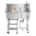 Professional Multifunction Stainless Steel Pet Dog Grooming Bath Tub with Faucet Walk-in Ramp & Accessories