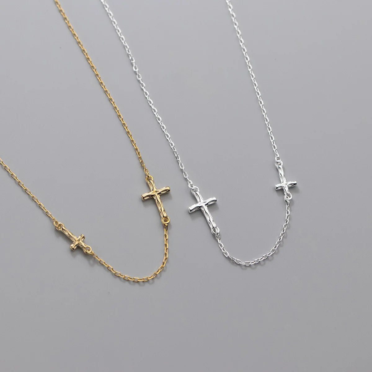 Fashion Minimalist Jewelry 925 Sterling Silver Simple Plain Double Two Cross Pendant Gold Plated Necklaces for Women