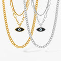 HipHop Eyes Pendant Black Zircon Three Layer Link Chain Eye Pendant Necklace for Women