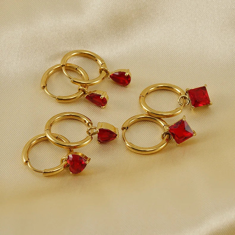 Miyouke Oem 18K Gold Stainless Steel love square Drop Zircon Earrings