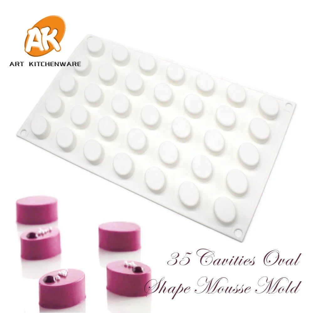 AK 35 Cavities Oval Silicone Chocolate Candy Molds Mousse Moulds French Dessert Molds for Bakery Pastry Baking Tools MC-16
