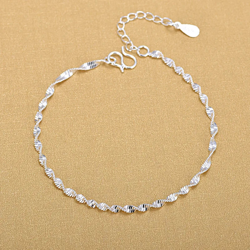 Simple Silver 925 Wave Twist Chain Bracelet Jewelry