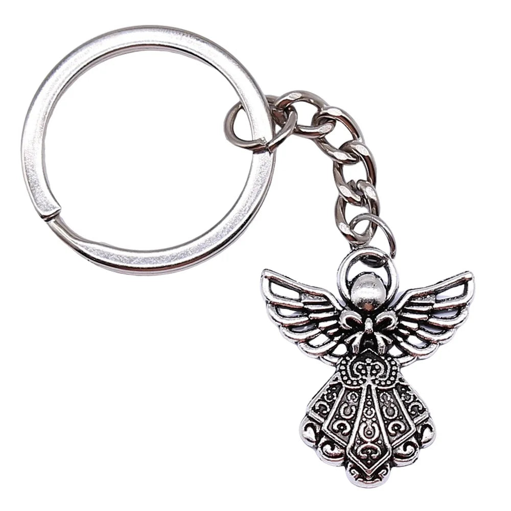 Promotion Guardian Angel 3D Metal Key Chains Silver Angel Charm Key Ring Angel Pendant Baptism Keychain Favors for Women Girls