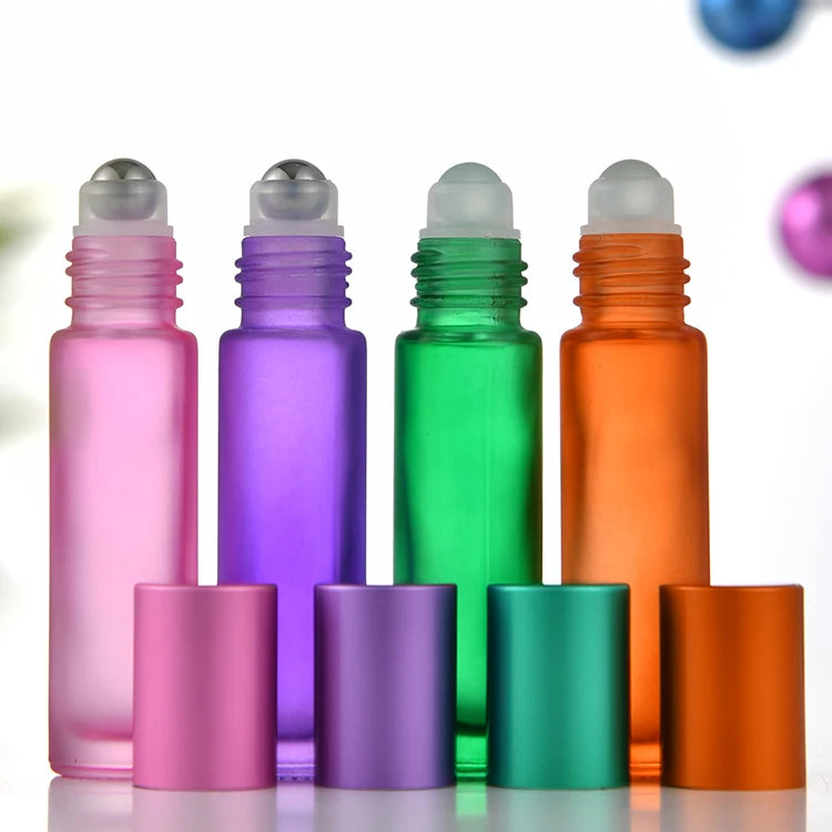 Color Essential Oil Glass Roll on 10ml Perfume Bottle with Stainless Steel Glass Roller Ball
