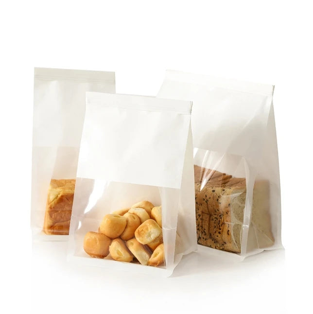 Bakery Grade Bread Packaging Bags Roast Window Transparent Snack Toast Bag with Rolled Edge Wire Seal for Toast Bread