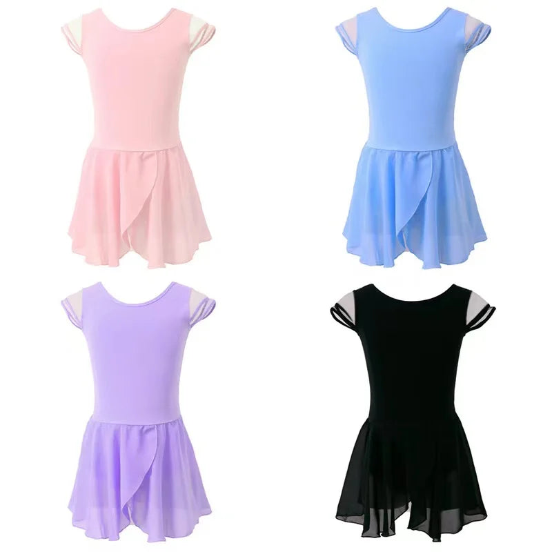 Ballet Dance Leotards with Flutter Sleeve Petal Skirt and Bowknot Back Ballerina Gynmastic Dance Wear Wholesales