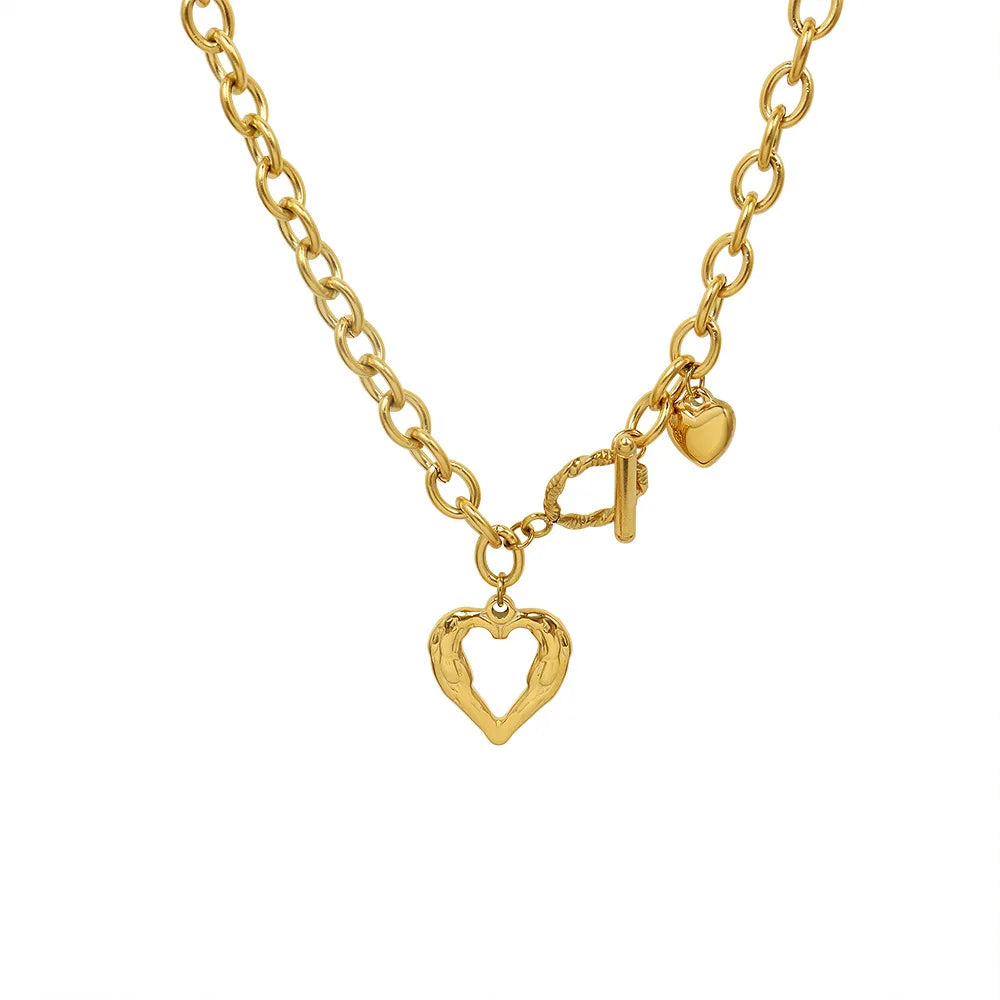 Fashion Stainless Steel 18K Gold Plated Chain Jewelry Choker Necklace Heart Pendant OT Clasp Chokers Necklace YF2346