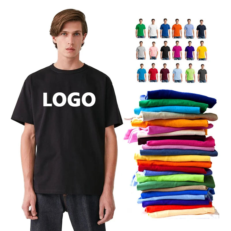 High Quality DTG Heat Transfer Screen Printing 100% Cotton Heavyweight XS-3XL Custom Logo Blank Plain T-Shirts for Men Boys