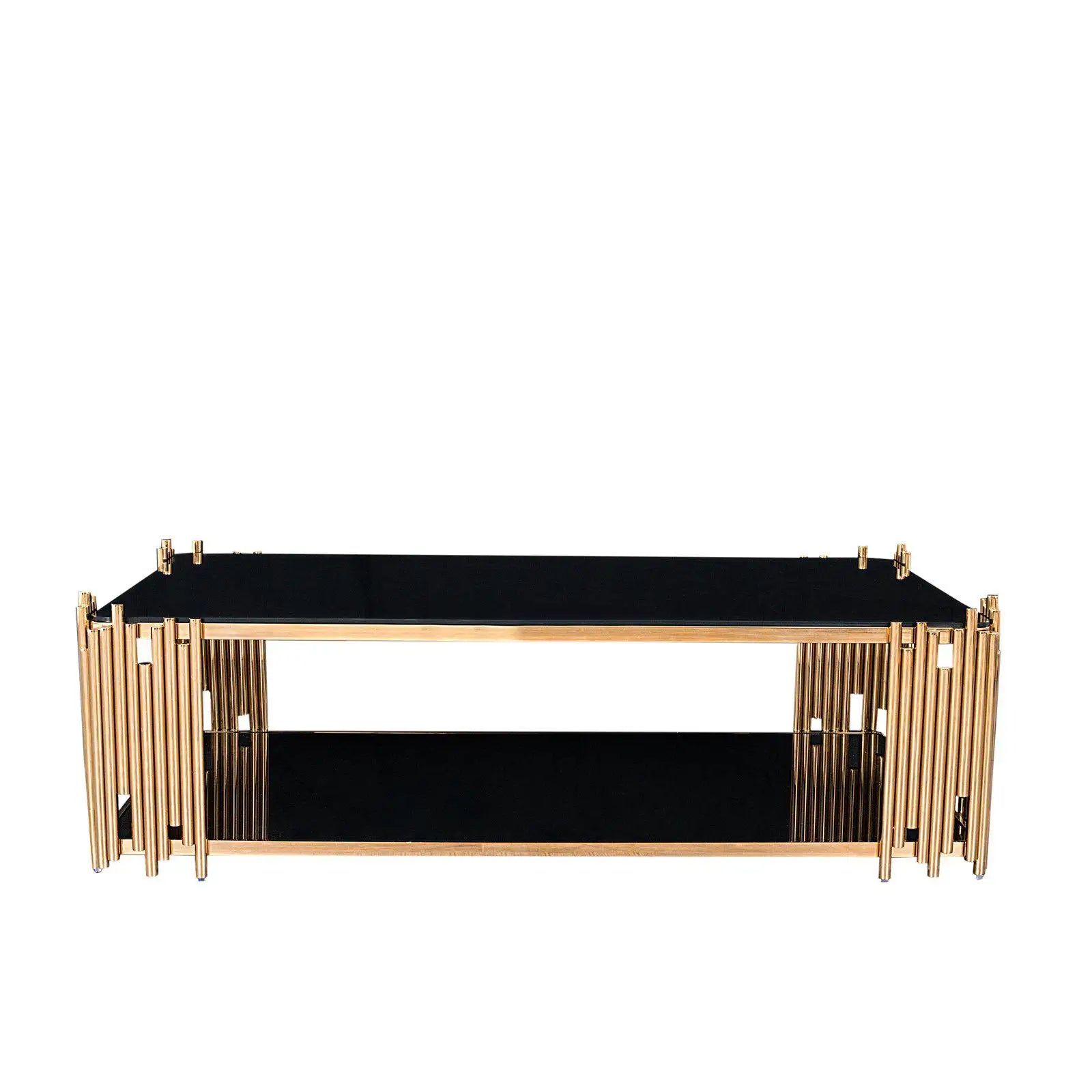 Hot Foshan Furniture Stainless Steel Table Basse Square Black Glass Coffee Table Modern Living Room Centre Tables in Gold Metal