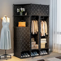 Cheap Modern Black Checkered Plastic Wardrobe for Bedroom Workshop & Living Room Use 8 Doors 2 Hangers Clothes Storage