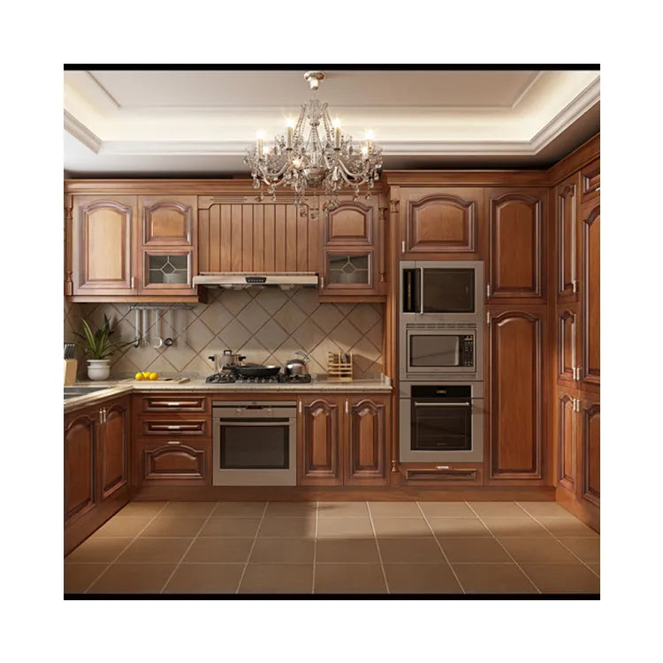 Solid Wood American Traditional Style Kitchen Cabinet Sets Marble Laminate Artificial Marble Includes Faucet-Made China