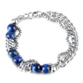 New Arrive Populara Punk Double Layer Stainless Steel Unisex Charm Bracelets with Tiger's Eye Natural Stone Beads Gift