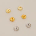 14K Gold Plated Brass Crimp & End Ball Beads for Jewelry Accessories-Circular Striped Loose Sunflower Flat Design