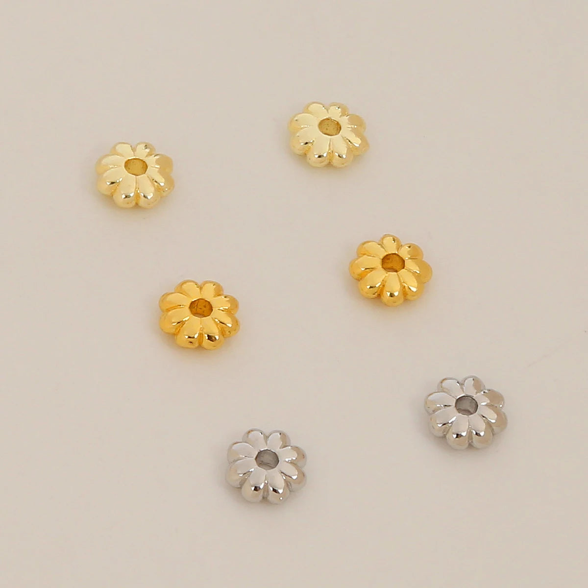14K Gold Plated Brass Crimp & End Ball Beads for Jewelry Accessories-Circular Striped Loose Sunflower Flat Design