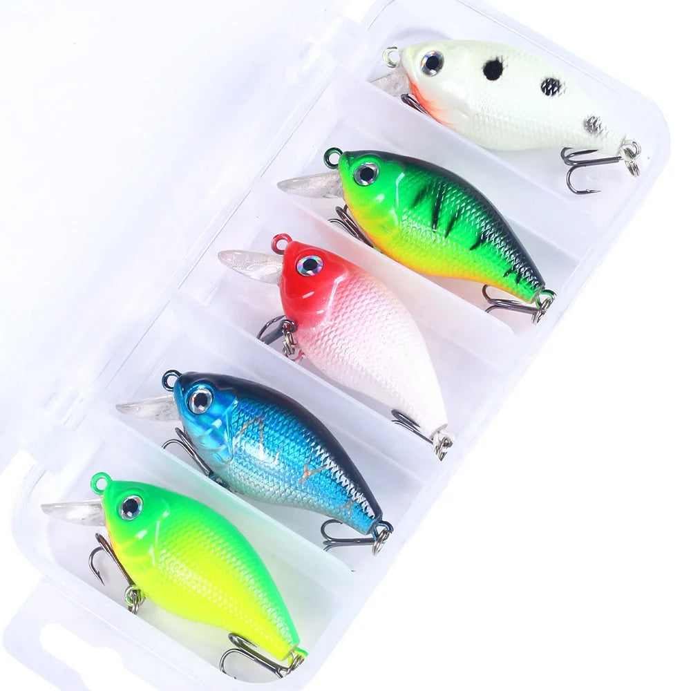 5pcs Wobblers Sets Bass Fishing Lure With Treble Hook Crankbait Bait Jig Fishing Hook Fishing Tackle Box