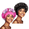 Best Selling Stock Hats Two Pieces/Set Ladies Sleep Bonnets Satin Material Hair Care Bonnets With Wide Band