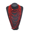 Multi-layer Red Beads Necklace Bohemian Exaggerated Button Beaded Necklace Street Beat Accessories