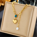 Stainless Steel Heart Pendant Necklace for Women Girl New Trend Blue Crystal Pearl Choker Chain Jewelry Gift Party