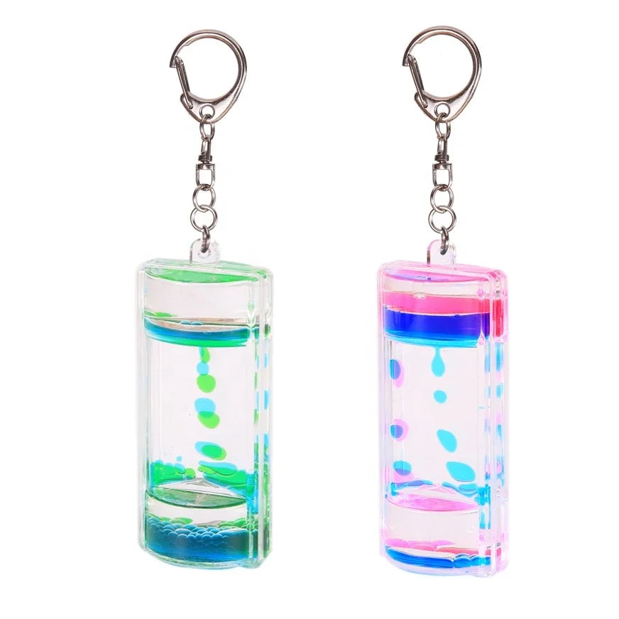 Plastic Oil Filled Water Liquid Timer Keychain Acrylic Liquid Motion Keyring Bubbler Timer Keychain