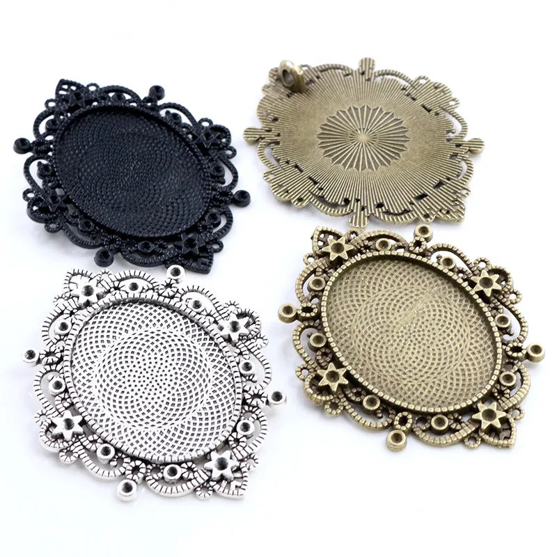 30x40mm Inner Size Vintage Floral Pendant Blank Bezel Trays Oval Cabochon Base Setting Charms DIY Jewelry Supplies