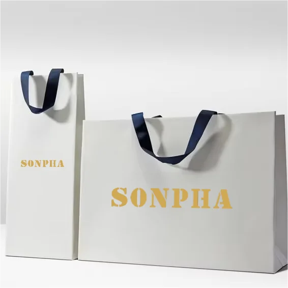 Biodegradable Garment Custom Logo Print Extra Large Shopping Grocery Matt Lamination Luxury Black Packaging Paper Bags