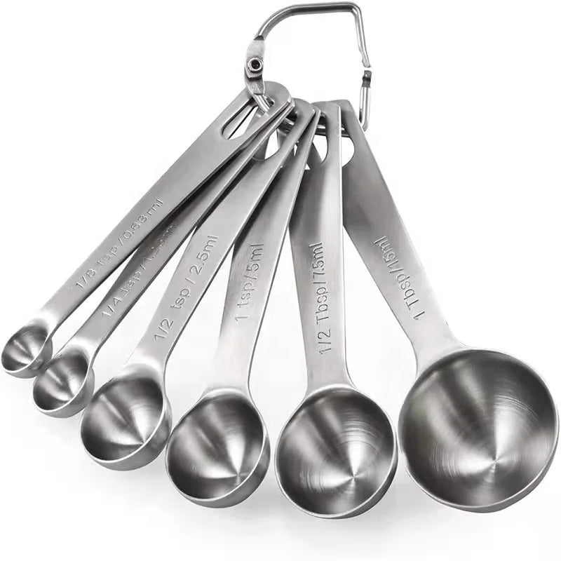 Professional  6/7pcs Metal Stainless Steel Measuring Spoon Kitchen Baking Measuring Round Spoon Set