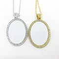 Custom Sublimation Blank Diy Handmade Oval Diamond  Link Chain for Couple Photo Pendant Necklace