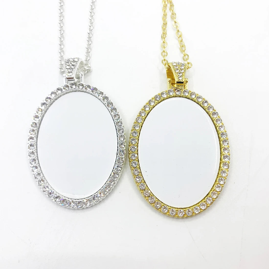 Custom Sublimation Blank Diy Handmade Oval Diamond  Link Chain for Couple Photo Pendant Necklace