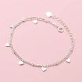 S925 Sterling Silver Double Layer Chain Bracelet Heart Charm Adjustable Bracelet for Women