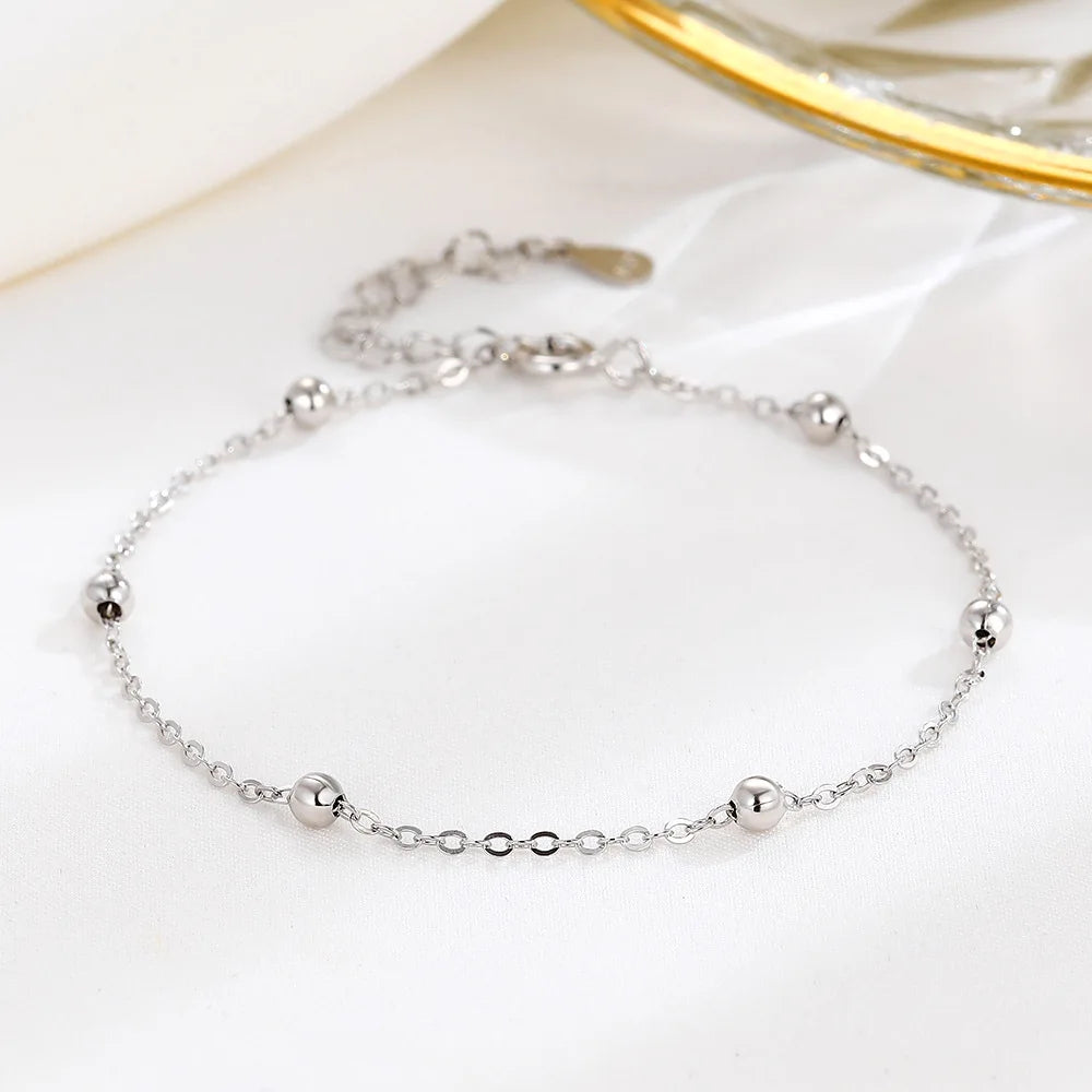 Factory Wholesale 925 Sterling Silver Round Beads Chain Bracelet Women Simple Beaded Chain Bracelet