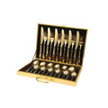 Luxury Unique Reusable Wedding Gold Cutlery Set Stainless Steel 24pcs Flatware With Gift Box