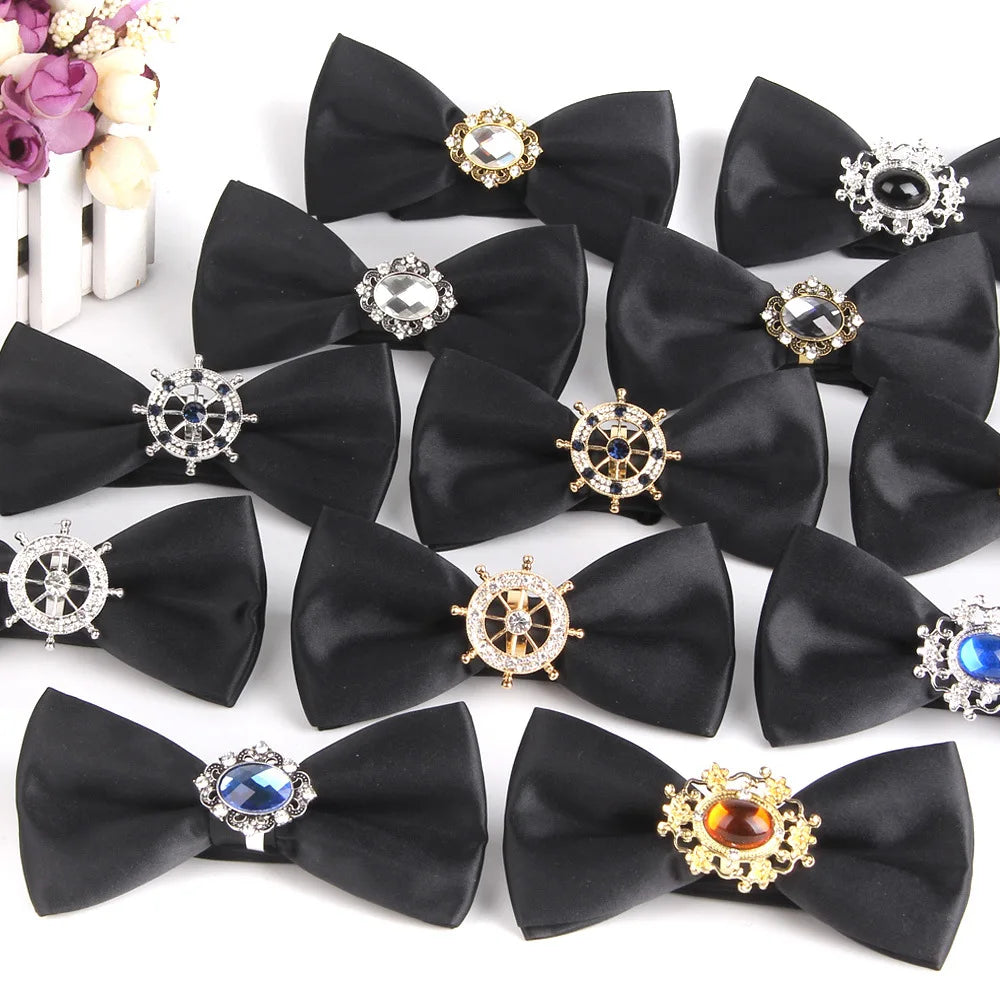 Mens Black Bowtie Luxury Rhinestones Bow Ties for Men Suits Accessories Fashion Butterfly Knot Male Tuxedo Wedding Party Cravats